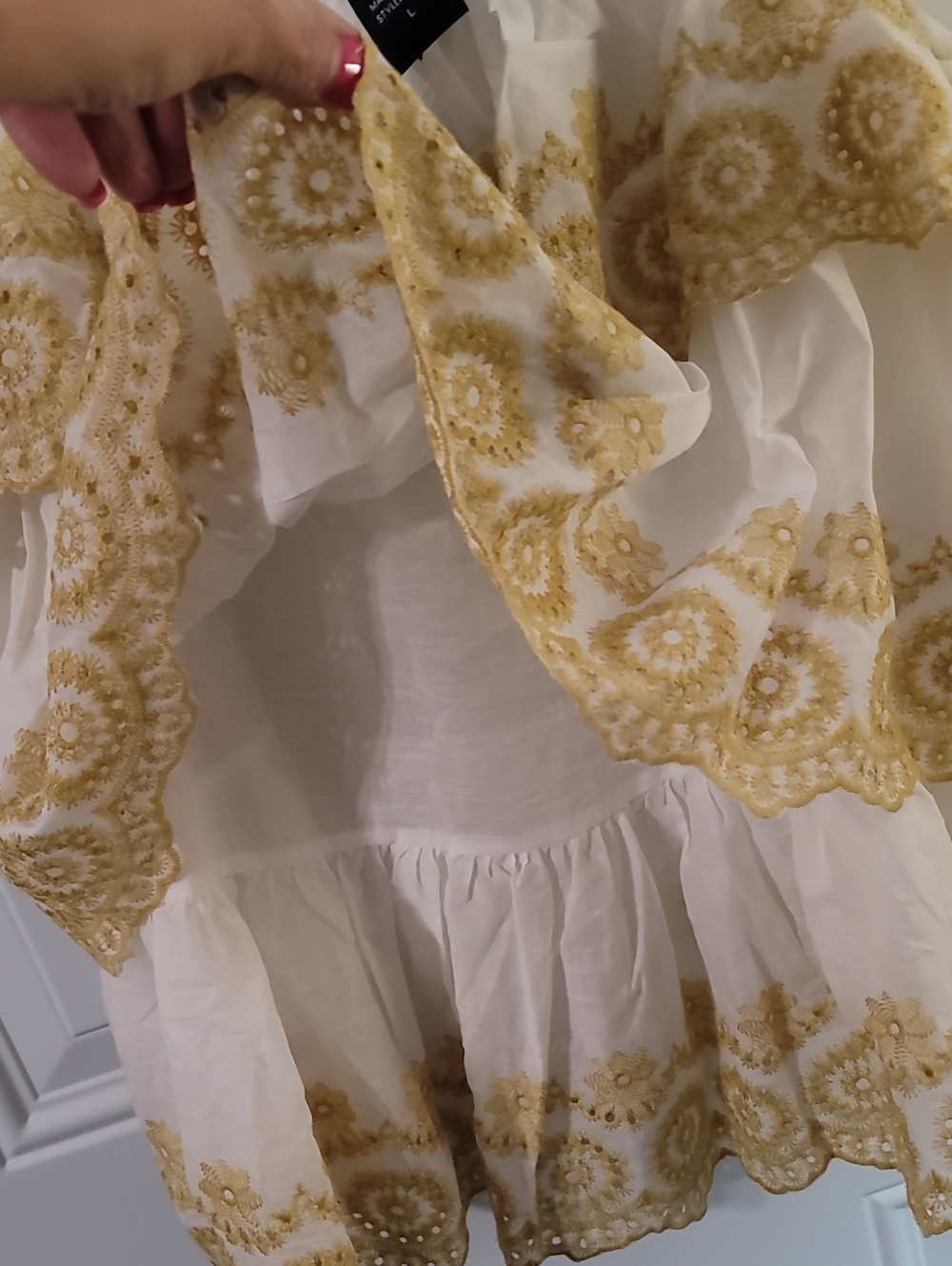 White & Gold Embroidered Ruffle Top - Picture 5 of 7